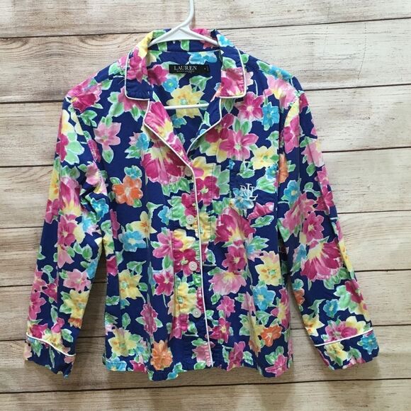 LAUREN RALPH LAUREN TWO PIECE PAJAMA SET IN BLUE FLORAL PRINT - Picture 12 of 12